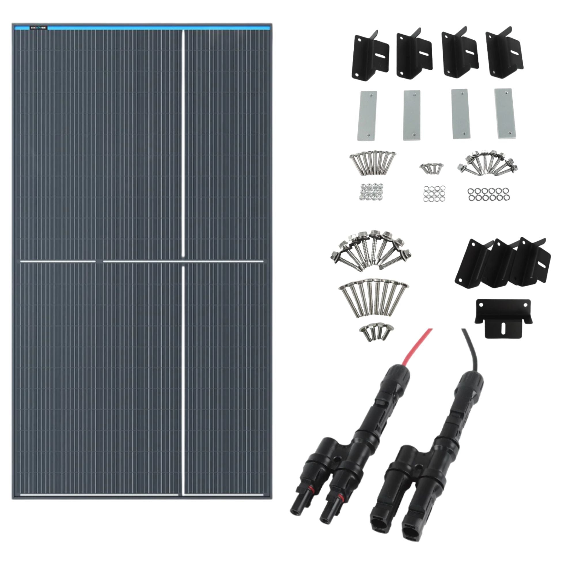 KickAss 350W Fixed Glass Solar Panel Bundle with Mounting Kit & Connec ...