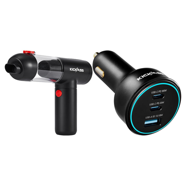 KickAss 4-in-1 Vacuum Cleaner + 100W USB-C/A Car Charger Bundle