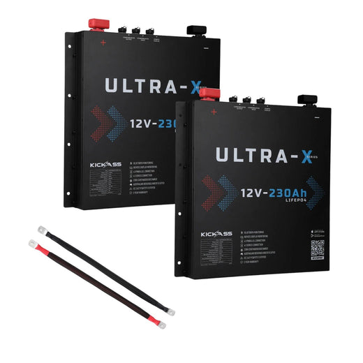 KickAss Twin Smart 12V 230Ah Ultra-X Lithium Slimline Battery Bundle with Linking Cables - 460Ah Total Capacity