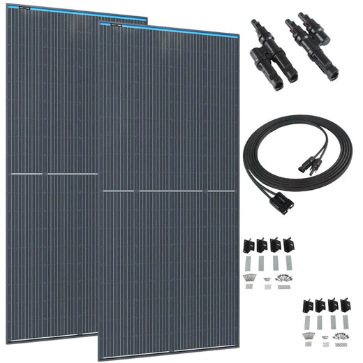 KickAss Twin 250W Solar Panel Bundle with Connectors, Mounting Kit & Extension Cable - 5m, 500W Total Capacity