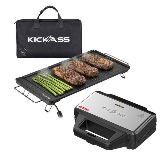 KickAss ProductsKickAss 50CM Portable Electric BBQ - 1400W & All - In - One Jaffle, Waffle, Sandwich & Grill Press BundleKABUN-EBBQ1400-SWICHP