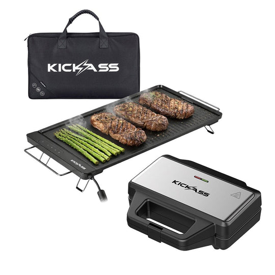 KickAss ProductsKickAss 50CM Portable Electric BBQ - 1400W & All - In - One Jaffle, Waffle, Sandwich & Grill Press BundleKABUN-EBBQ1400-SWICHP