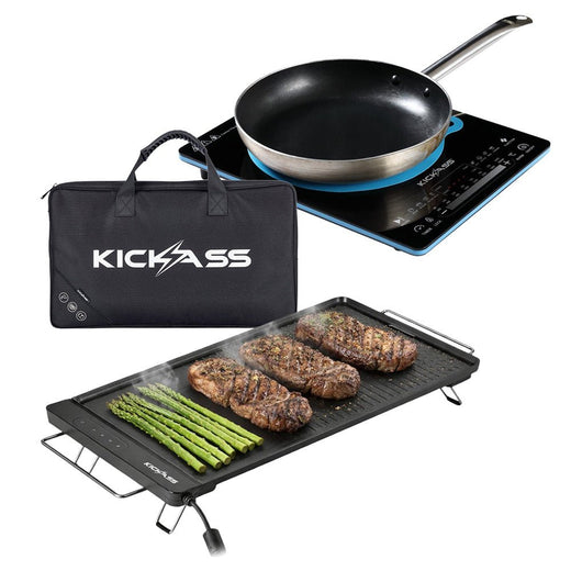 KickAss 50CM Portable Electric BBQ- 1400W & QuickFire Portable 2000W Induction Cooktop For Camping Bundle