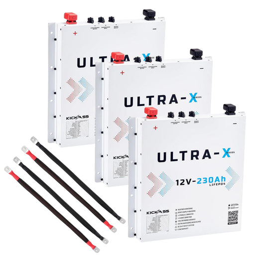 KickAss Triple Smart 12V 230Ah Ultra-X Lithium Slimline Battery Bundle with Linking Cables - Arctic White, 690Ah Total Capacity