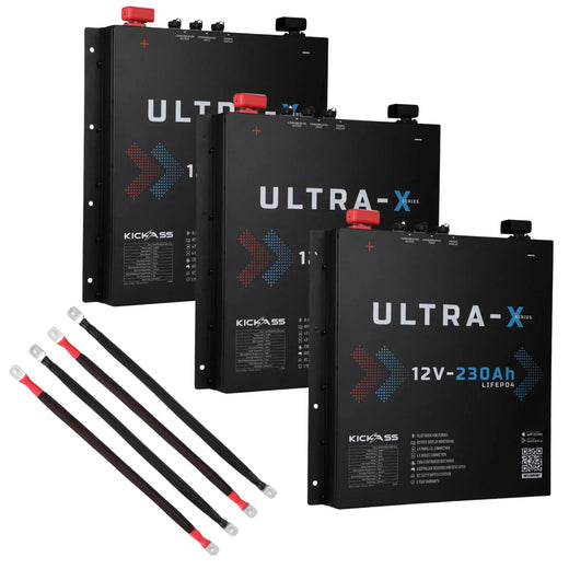 KickAss Triple Smart 12V 230Ah Ultra-X Lithium Slimline Battery Bundle with Linking Cables - 690Ah Total Capacity