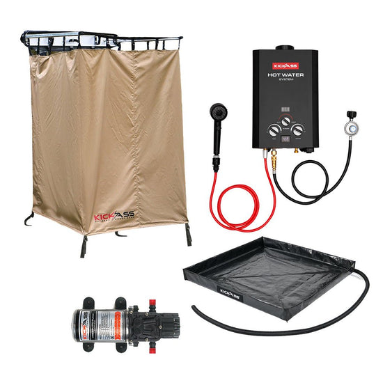 KickAss ProductsKickAss 6L Gas Hot Water System MKII Bundle with Shower Awning, Awning Base & 12V PumpKA-HWSGAS6L-TENT-BASE-PUMP