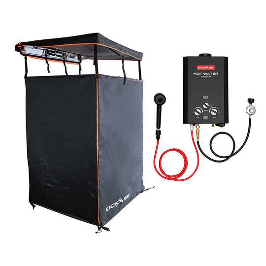 KickAss ProductsKickAss 6L Portable Hot Water System MKII + Premium Shower Awning Bundle - Black & OrangeKA-HWSGAS6L-MKII-AWN-BO