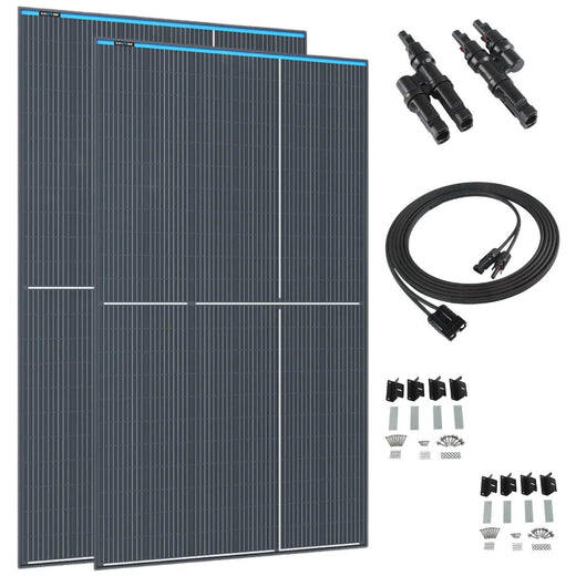 KickAss Twin 350W Solar Panel Bundle with Connectors, Mounting Kit & Extension Cable - 5m, 700W Total Capacity