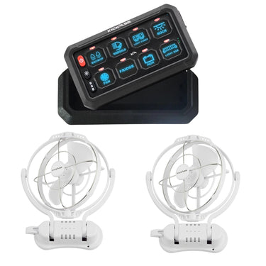 KickAss ProductsKickAss 8 Gang Wireless 12V Switch Panel + 2x 12/24V 360° 3 Speed Hardwired Fans Bundle - WhiteKASWITCH8PANEL2XFANWHT
