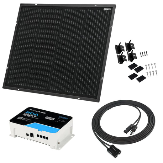 KickAss 80W Ultra Slim Fixed Glass Solar Panel Bundle with 20A MPPT Solar Charge Controller & Extension Cable - 5m