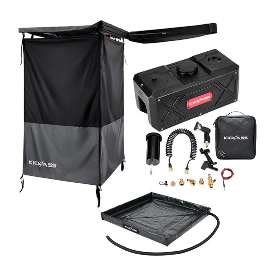 KickAss ProductsKickAss AquaBoss Core 28L Bundle with Left Fold Out Shower Tent Awning and BaseKA-AQBCORE28L-STENTL-BASE
