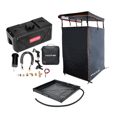 KickAss ProductsKickAss AquaBoss Core 28L Bundle with Premium Shower Awning & Base - Black & OrangeKA-AQBCORE28L-AWNBO-BASE