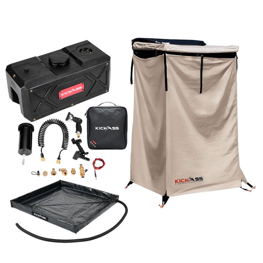 KickAss ProductsKickAss AquaBoss Core 28L Bundle with Premium Shower Awning & BaseKA-AQBCORE28L-PREAWN-BASE