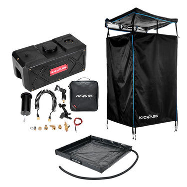 KickAss ProductsKickAss AquaBoss Core 28L Bundle with Premium Shower Awning Black & Blue & BaseKA-AQBCORE28L-BBPREMSTENT-BASE