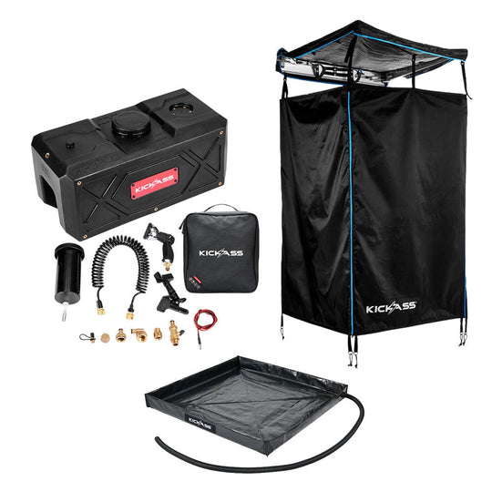 KickAss ProductsKickAss AquaBoss Core 28L Bundle with Premium Shower Awning Black & Blue & BaseKA-AQBCORE28L-BBPREMSTENT-BASE