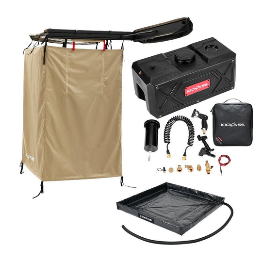 KickAss ProductsKickAss AquaBoss Core 28L Bundle with Premium Shower Awning with Swing Arm & BaseKA-AQBCORE28L-PREMEXTSTAWN-BASE