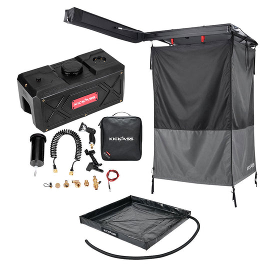 KickAss ProductsKickAss AquaBoss Core 28L Bundle with RIGHT Fold-Out Shower Tent and BaseKA-AQBCORE-28L-SHWR-RAWNTNT-BSE