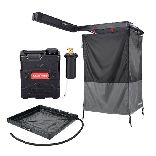 KickAss ProductsKickAss AquaBoss GO 22L Camp Shower Bundle with Premium Right Fold-Out Shower Tent Awning & BaseKA-AQBGO-22L-RSTENTST-BASE