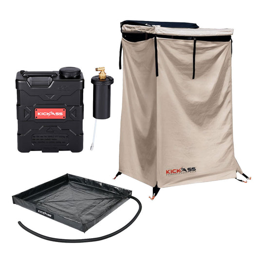 KickAss ProductsKickAss AquaBoss GO 22L Camp Shower Bundle with Premium Shower Awning & BaseKA-AQBGO-22L-PRSTENT-AWN-BASE