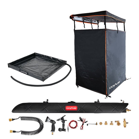 KickAss ProductsKickAss AquaBoss Rooftop 26L Bundle with Premium Shower Awning Black & Orange & BaseKA-AQBROOF26L-PREMSTENTBO-BASE