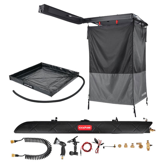 KickAss ProductsKickAss AquaBoss Rooftop 26L Bundle with RIGHT Fold-Out Shower Tent Awning and BaseKA-AQUABOSS-26L-RFST-BASE