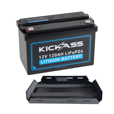 KickAss ProductsKickAss Base Series 12V 120Ah Lithium Deep Cycle Battery & Tray BundleKA12120XBTRAY
