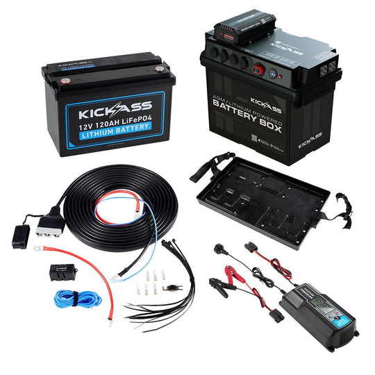 KickAss ProductsKickAss Battery Box with 25A DCDC Bundle with 120Ah Lithium Battery, Tray, Wiring Kit and 32A ChargerKABUNDLE08
