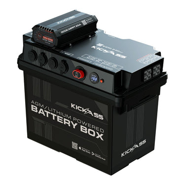 KickAss ProductsKickAss Battery Box with 25A DCDC Bundle with 120Ah Lithium Battery, Wiring Kit, 32A Charger and 120W Solar BlanketKABUNDLE12