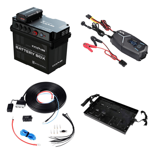 KickAss Battery Box with 25A DCDC Charger Bundle with 32A ACDC Charger, Wiring Kit & Battery Box Tray