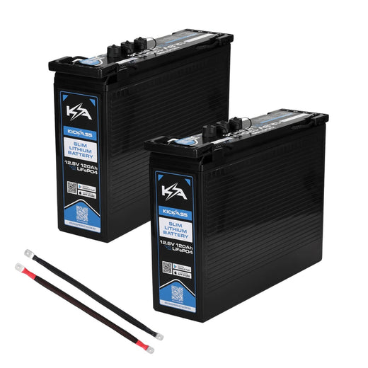KickAss Twin Smart 12V 120Ah Lithium Slimline Battery Bundle with Linking Cables - 240Ah Total Capacity