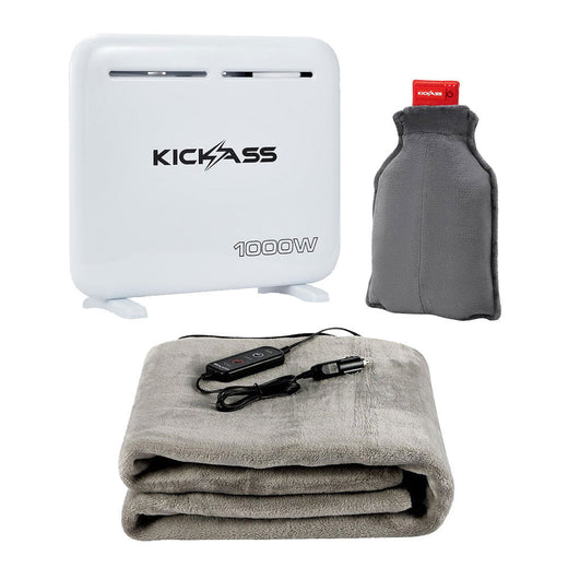 KickAss Electric Panel Heater 1000W Bundle with Cordless Body Warmer & 12V/24V Electric Blanket