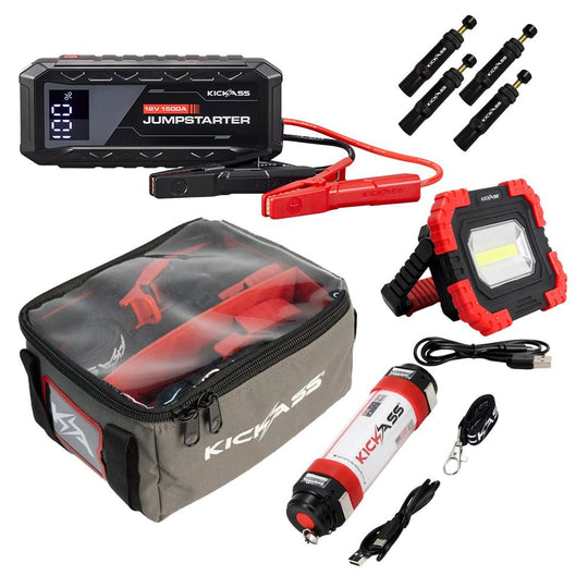 KickAss ProductsKickAss Emergency Tool Kit Bundle with Jump Starter, Tyre Deflators, LED Lighting & StorageKACOMPEMERTOOLBUNDLE