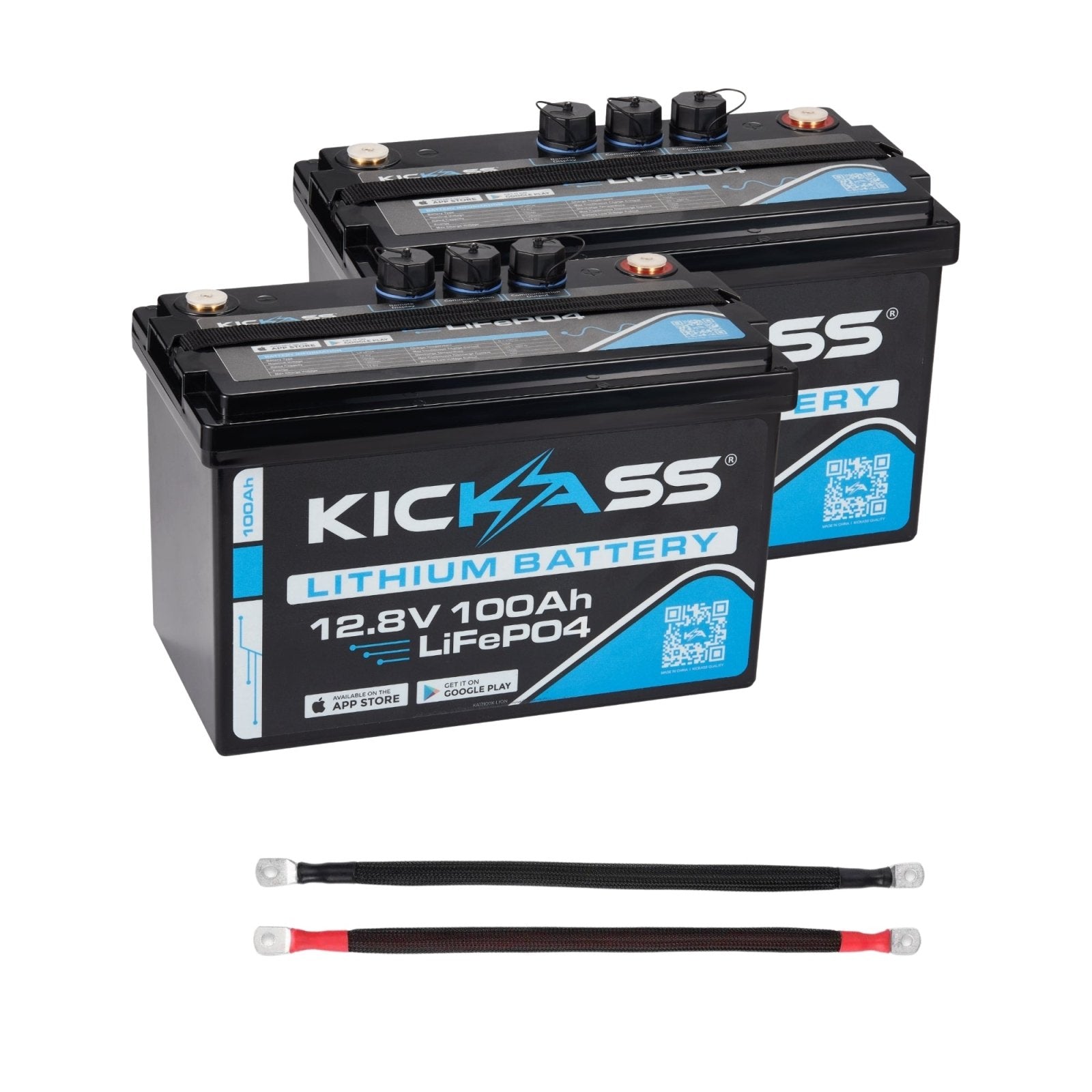 KickAss ProductsKickAss Integrated 12V 100Ah Lithium Battery Twin Pack + Linking Cables BundleKA12100X - LION2PK