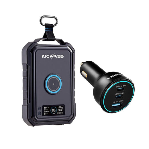 KickAss KickCharge 150Wh Portable Power Pack + 100W Car Charger Bundle