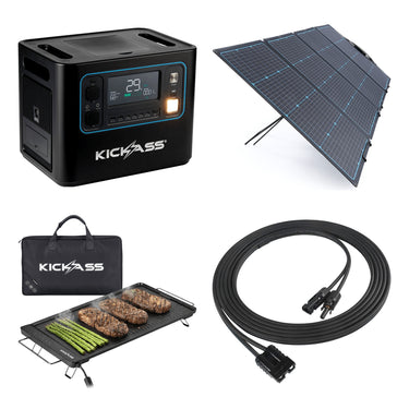 KickAss ProductsKickAss KickCharge 2400 Lithium Power Station + 240W Solar Generator Kit with Portable BBQ and Extension CableBUNDLE-KAPHUB2000-KAFSP240-KAEBBQ1400