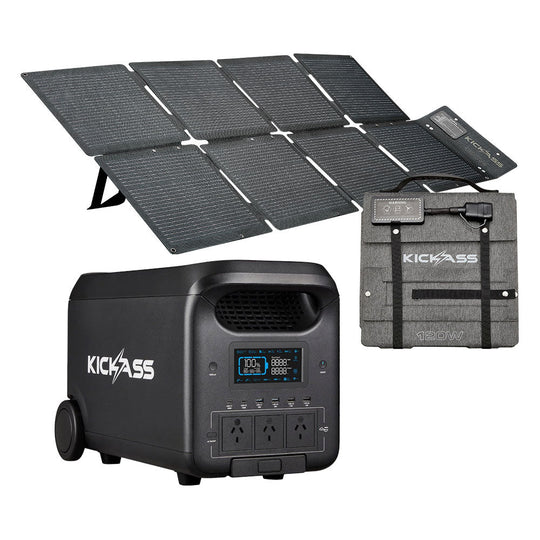 KickAss ProductsKickAss KickCharge 3000 Lithium Power Station + 120W Folding Solar Panel BundleKA-HUB3000-FSP120