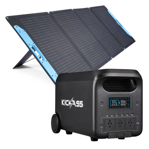 KickAss KickCharge 3000 Lithium Power Station + 120W Folding Solar Panel Bundle