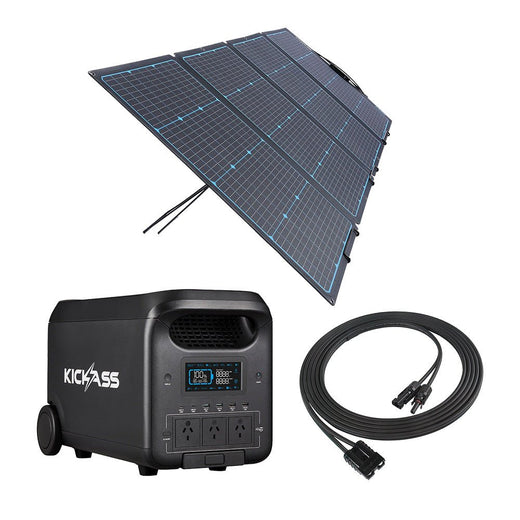 KickAss KickCharge 3000 Lithium Power Station, 12V 240W Premium Folding Portable Solar Panel & Solar Panel PV to Anderson Extension Cable Bundle