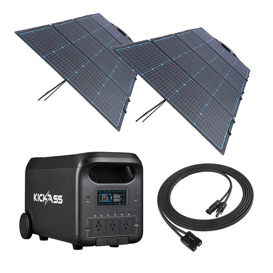 KickAss ProductsKickAss KickCharge 3000 Lithium Power Station, 2 x 12V 240W Premium Folding Portable Solar Panel & Solar Panel PV to Anderson Extension Cable BundleKABUN-PHUB3000-2XFSP240