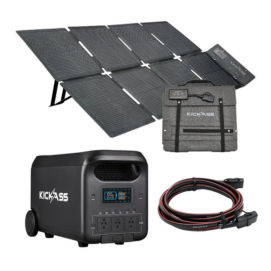 KickAss ProductsKickAss KickCharge 3000 Lithium Power Station, 200W DC Solar Blanket & 8B&S Extension Lead BundleKABUN-PHUB3000-SB200