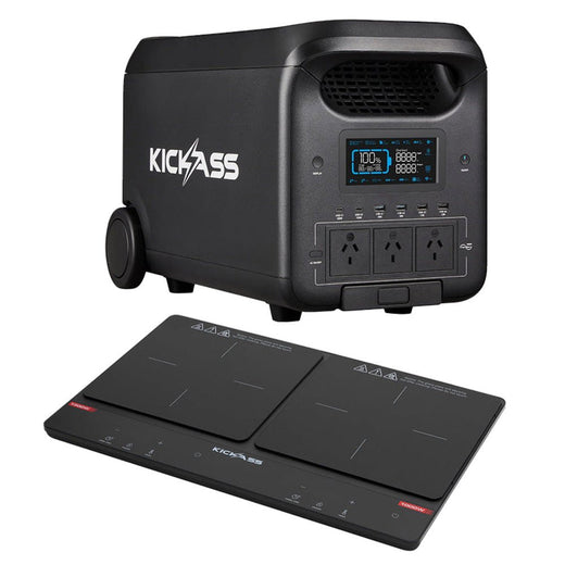 KickAss KickCharge 3000 Lithium Power Station + Portable 2300W Dual Zone Induction Cooktop Bundle