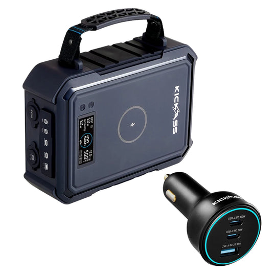 KickAss ProductsKickAss KickCharge 380Wh Portable Power Pack + 100W USB Car Charger BundleKAKC380-100W-BUNDLE