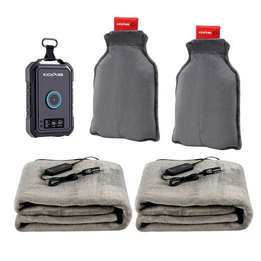 KickAss KickCharge Compact Portable Power Pack Bundle with Cordless Body Warmer & 12V Electric Blanket