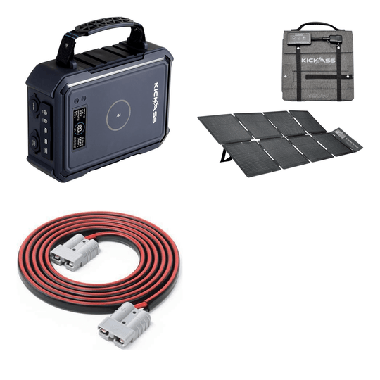 KickAss ProductsKickAss KickCharge Powerhub 30Ah/380Wh + 120W Solar Generator KitBUNDLE-KAPHUB-380-KASB120-KA8M2-5A2A-F1.