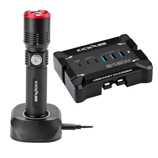KickAss ProductsKickAss LED Flashlight with Charging Dock + 12V to USB Fast Charger BundleKAFLASHDOCKUSB