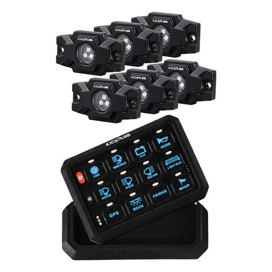 KickAss ProductsKickAss Outback RGB Rock Lights + 12 Gang Wireless Switch Panel BundleKA-KALTROCKRGB-6-SWPANELMKII
