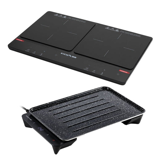 KickAss Portable 2300W Dual Zone Induction Cooktop + Quickfire Portable 600W Electric BBQ Bundle