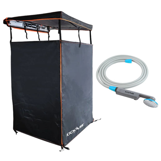 KickAss Shower Awning + 12V Camping Shower Bundle - Black & Orange