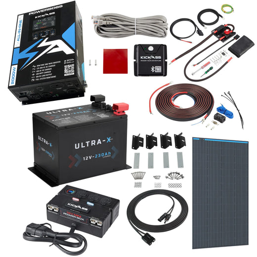 KickAss PowerBoss 2000W Off-Grid System with 230Ah Battery, Bluetooth, Alternator Wiring Kit & Power Accessories