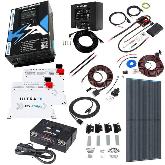 KickAss ProductsKickAss PowerBoss 2000W Off-Grid System with 8m DCDC Wiring, 250W Solar, 460Ah Arctic White Batteries & Power Hub - Ideal for CaravansKAPBCARAVANCOMPWH